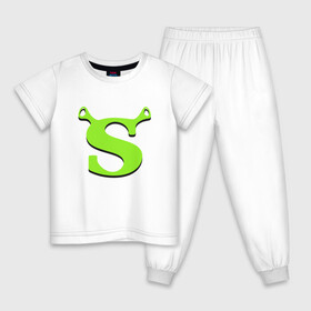 Детская пижама хлопок с принтом Shrek Logo (+спина) (Z) , 100% хлопок |  брюки и футболка прямого кроя, без карманов, на брюках мягкая резинка на поясе и по низу штанин
 | Тематика изображения на принте: dreamworks | shrek | зелёный огр | мульт | мультфильм | приключения