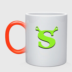 Кружка хамелеон с принтом Shrek Logo (+спина) (Z) , керамика | меняет цвет при нагревании, емкость 330 мл | dreamworks | shrek | зелёный огр | мульт | мультфильм | приключения