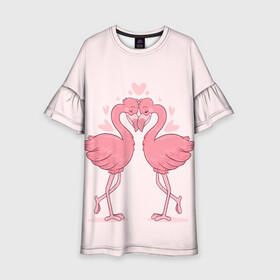 Детское платье 3D с принтом Влюбленные Фламинго , 100% полиэстер | прямой силуэт, чуть расширенный к низу. Круглая горловина, на рукавах — воланы | love | влюбленные фламинго | любовь | птицы | сердечки