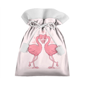 Подарочный 3D мешок с принтом Влюбленные Фламинго , 100% полиэстер | Размер: 29*39 см | Тематика изображения на принте: love | влюбленные фламинго | любовь | птицы | сердечки