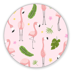 Коврик для мышки круглый с принтом Фламинго , резина и полиэстер | круглая форма, изображение наносится на всю лицевую часть | pink flamingo | листья | птицы | фламинго | цветы