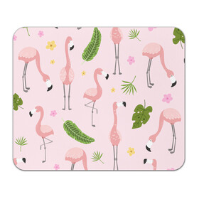 Коврик для мышки прямоугольный с принтом Фламинго , натуральный каучук | размер 230 х 185 мм; запечатка лицевой стороны | pink flamingo | листья | птицы | фламинго | цветы