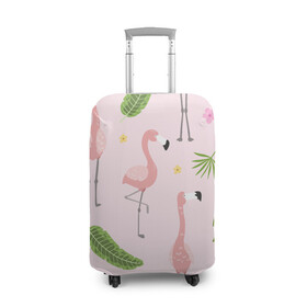 Чехол для чемодана 3D с принтом Фламинго , 86% полиэфир, 14% спандекс | двустороннее нанесение принта, прорези для ручек и колес | pink flamingo | листья | птицы | фламинго | цветы