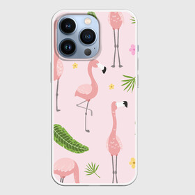 Чехол для iPhone 13 Pro с принтом Фламинго ,  |  | pink flamingo | листья | птицы | фламинго | цветы