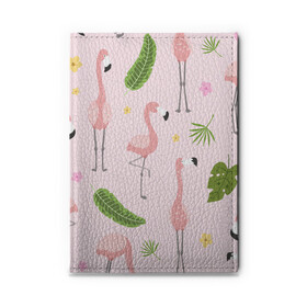 Обложка для автодокументов с принтом Фламинго , натуральная кожа |  размер 19,9*13 см; внутри 4 больших “конверта” для документов и один маленький отдел — туда идеально встанут права | pink flamingo | листья | птицы | фламинго | цветы