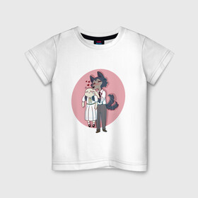 Детская футболка хлопок с принтом Бистарс - любовь , 100% хлопок | круглый вырез горловины, полуприлегающий силуэт, длина до линии бедер | anime | beastars | аниме | анимэ | биастарс | бистар | большой серый волк | легоси | хару