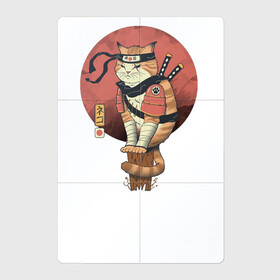 Магнитный плакат 2Х3 с принтом Кот самурай , Полимерный материал с магнитным слоем | 6 деталей размером 9*9 см | Тематика изображения на принте: кот самурай аниме мем япония китай мечь катаны кот сидит на бревне красок солнце битва