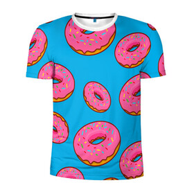 Мужская футболка 3D спортивная с принтом Пончики , 100% полиэстер с улучшенными характеристиками | приталенный силуэт, круглая горловина, широкие плечи, сужается к линии бедра | Тематика изображения на принте: еда | круг | кружки | пища | пончики | пончики гомера | симпсоны | цветные пончики