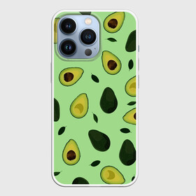 Чехол для iPhone 13 Pro с принтом Авокадо ,  |  | avocado | food | fruit | pattern | vegan | vegetarian | авокадо | веган | вегетарианство | еда | зарядка | зелёная | паттерн | правильное питание | фрукт | фрукты