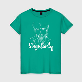 Женская футболка хлопок с принтом БТС BTS Singularity , 100% хлопок | прямой крой, круглый вырез горловины, длина до линии бедер, слегка спущенное плечо | bangtan | boys | bts | singularity | бангтан | бойс | бтс | ким тэхен | сингулярити