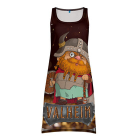 Платье-майка 3D с принтом Valheim мультяшный викинг , 100% полиэстер | полуприлегающий силуэт, широкие бретели, круглый вырез горловины, удлиненный подол сзади. | fantasy | mmo | valheim | valve | валхейм | вальхейм | викинги | выживалка | игра | королевская битва | ммо | ролевая игра | фэнтази