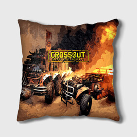 Подушка 3D с принтом Crossout Online , наволочка – 100% полиэстер, наполнитель – холлофайбер (легкий наполнитель, не вызывает аллергию). | состоит из подушки и наволочки. Наволочка на молнии, легко снимается для стирки | action | crossout | online | tegunvte | выживание | экшен