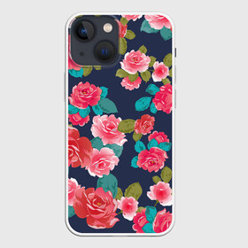 Чехол для iPhone 13 mini с принтом Цветочный узор из красных роз ,  |  | botanical | fantasy | floral | flower bouquet | garden | pattern | pink roses | red roses | ботаника | букет роз | бутоны | весна | красные розы | лепестки роз | лето | паттерн | реалистичные цветы | розовые розы | розы | садовая роза | флор