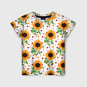 Детская футболка 3D с принтом Оранжевые летние подсолнухи , 100% гипоаллергенный полиэфир | прямой крой, круглый вырез горловины, длина до линии бедер, чуть спущенное плечо, ткань немного тянется | Тематика изображения на принте: flower | flowers | pattern | summer | sunflower | sunflower pattern | sunflowers | wildflowers | астра | астровые | веснушки | лето | паттерн | подсолнечник однолетний | подсолнух | полевые цветы | рисунок подсолнухов | узор