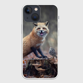 Чехол для iPhone 13 mini с принтом Лисица и птичка ,  |  | fox | foxy | животное | звери | лиса | лисенок | лисичка | милая | рыжая | фокс