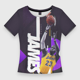 Женская футболка 3D Slim с принтом Леброн ,  |  | basketball | lakers | lebron | media | nba | toplanding | баскетболл | леброн | лейкерс | лого баскетбольных клубов | лос анджелес | нба