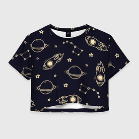 Женская футболка Crop-top 3D с принтом космос , 100% полиэстер | круглая горловина, длина футболки до линии талии, рукава с отворотами | вселенная | звёздный путь | звёзды | космос | небо ночью | планеты | полёт | ракета | созвездие