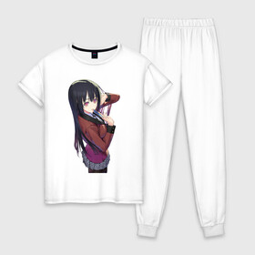Женская пижама хлопок с принтом Kakegurui Yumeko Jabami , 100% хлопок | брюки и футболка прямого кроя, без карманов, на брюках мягкая резинка на поясе и по низу штанин | anime | girl | jabami | kakegurui | manga | yumeko | аниме | девушка | джабами | какегуруи | манга | юмеко