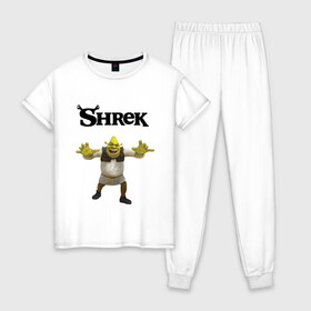Женская пижама хлопок с принтом Shrek , 100% хлопок | брюки и футболка прямого кроя, без карманов, на брюках мягкая резинка на поясе и по низу штанин | shrek | аниме | мемы | мультфильм | персонажи | шрек