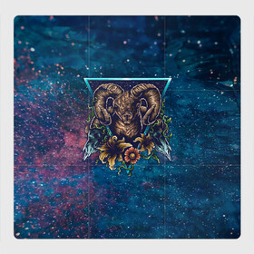 Магнитный плакат 3Х3 с принтом Космос баран и цветы , Полимерный материал с магнитным слоем | 9 деталей размером 9*9 см | баран | гороскоп | космос | овен | овца | психоделика | цветы