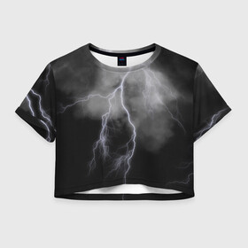 Женская футболка Crop-top 3D с принтом гроза , 100% полиэстер | круглая горловина, длина футболки до линии талии, рукава с отворотами | гроза | молния | небо | непогода | темно | тучи