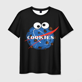 Мужская футболка 3D с принтом Cookies , 100% полиэфир | прямой крой, круглый вырез горловины, длина до линии бедер | cookies | nasa | астронавт | астрономия | глазки | земля | космос | наса | печенье | печеньки | планета | смайл | спутник