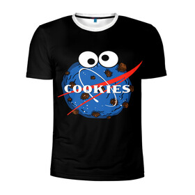 Мужская футболка 3D спортивная с принтом Cookies , 100% полиэстер с улучшенными характеристиками | приталенный силуэт, круглая горловина, широкие плечи, сужается к линии бедра | Тематика изображения на принте: cookies | nasa | астронавт | астрономия | глазки | земля | космос | наса | печенье | печеньки | планета | смайл | спутник
