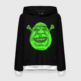 Женская толстовка 3D с принтом Shreks Face , 100% полиэстер  | двухслойный капюшон со шнурком для регулировки, мягкие манжеты на рукавах и по низу толстовки, спереди карман-кенгуру с мягким внутренним слоем. | donkey | fiona | gonna | is | life | love | me | once | roll | shrek | somebody | the | told | world | артур | в | гарольд | дракон | жизнь | кот | лорд | любовь | мем | мерлин | огр | осел | пиноккио | пряник | сапогах | фаркуад | фиона | чарм