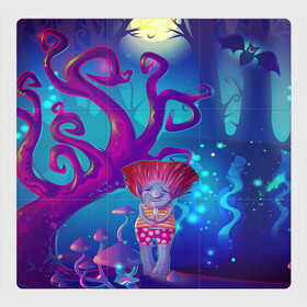 Магнитный плакат 3Х3 с принтом Волшебство троллей , Полимерный материал с магнитным слоем | 9 деталей размером 9*9 см | Тематика изображения на принте: волшебство | грибы | искры | лес | магия | мистика | свет | свечение | сказка | тролль