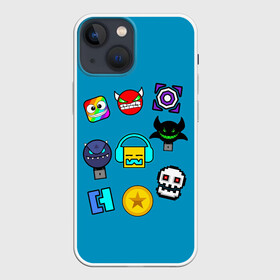 Чехол для iPhone 13 mini с принтом Geometry Dash Icons ,  |  | 2d | dash | demon | demons | devil | game | games | geometry | pixel | pixels | skull | smile | геометрия | демон | дьявол | игра | пикслели | платформер | смайл | смайлик | улыбка | череп