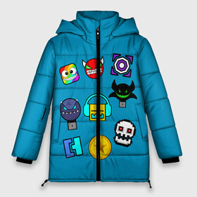 Женская зимняя куртка Oversize с принтом Geometry Dash Icons , верх — 100% полиэстер; подкладка — 100% полиэстер; утеплитель — 100% полиэстер | длина ниже бедра, силуэт Оверсайз. Есть воротник-стойка, отстегивающийся капюшон и ветрозащитная планка. 

Боковые карманы с листочкой на кнопках и внутренний карман на молнии | 2d | dash | demon | demons | devil | game | games | geometry | pixel | pixels | skull | smile | геометрия | демон | дьявол | игра | пикслели | платформер | смайл | смайлик | улыбка | череп