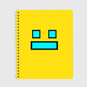 Тетрадь с принтом Geometry Dash Smile , 100% бумага | 48 листов, плотность листов — 60 г/м2, плотность картонной обложки — 250 г/м2. Листы скреплены сбоку удобной пружинной спиралью. Уголки страниц и обложки скругленные. Цвет линий — светло-серый
 | Тематика изображения на принте: 2d | dash | demon | demons | devil | game | games | geometry | pixel | pixels | skull | smile | геометрия | демон | дьявол | игра | пикслели | платформер | смайл | смайлик | улыбка | череп