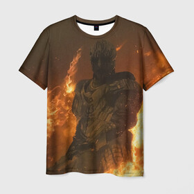 Мужская футболка 3D с принтом MORTAL SHELL WARRIOR , 100% полиэфир | прямой крой, круглый вырез горловины, длина до линии бедер | mortal | mortalshell | shell | меч | мортал | морталшэл | огонь | рыцарь