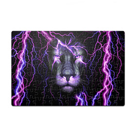 Пазл магнитный 126 элементов с принтом НЕОНОВЫЙ ЛЕВ  NEON LION , полимерный материал с магнитным слоем | 126 деталей, размер изделия —  180*270 мм | Тематика изображения на принте: lion | neon | голова | гроза | дикая кошка | животные | кот | кошка | лев | молния | неон | тигр | хищник
