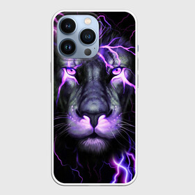 Чехол для iPhone 13 Pro с принтом НЕОНОВЫЙ ЛЕВ  NEON LION ,  |  | lion | neon | голова | гроза | дикая кошка | животные | кот | кошка | лев | молния | неон | тигр | хищник