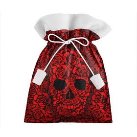 Подарочный 3D мешок с принтом ЦВЕТОЧНЫЙ ЧЕРЕП , 100% полиэстер | Размер: 29*39 см | death | flowers | horror | metal | red | rose | roses | skull | арт | зомби | кости | красный | розы | скелет | цветы | череп | черный