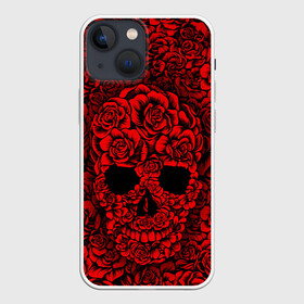 Чехол для iPhone 13 mini с принтом ЦВЕТОЧНЫЙ ЧЕРЕП ,  |  | death | flowers | horror | metal | red | rose | roses | skull | арт | зомби | кости | красный | розы | скелет | цветы | череп | черный