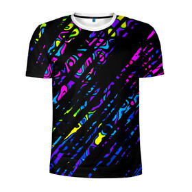 Мужская футболка 3D спортивная с принтом OVERLAP , 100% полиэстер с улучшенными характеристиками | приталенный силуэт, круглая горловина, широкие плечи, сужается к линии бедра | lines | абстракция | геометрия | жидкость | линии | полосы | разводы | разноцветный | текстура