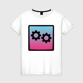 Женская футболка хлопок с принтом Geometry Dash | Gear (Z) , 100% хлопок | прямой крой, круглый вырез горловины, длина до линии бедер, слегка спущенное плечо | 2d | arcade | game | geometry dash | meltdown | robtop | аркада | геометрический тире | раннер