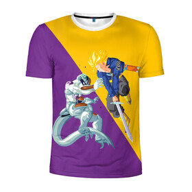 Мужская футболка 3D спортивная с принтом Yellow vs purple , 100% полиэстер с улучшенными характеристиками | приталенный силуэт, круглая горловина, широкие плечи, сужается к линии бедра | Тематика изображения на принте: anime | dragon ball | аниме | анимэ | драгон бал | дрэгон бол | жемчуг дракона