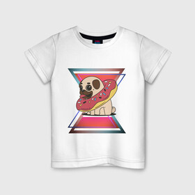 Детская футболка хлопок с принтом Щенок и пончик , 100% хлопок | круглый вырез горловины, полуприлегающий силуэт, длина до линии бедер | абстракция | еда | животные | мопс | пончик | пончики | щенок