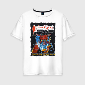 Женская футболка хлопок Oversize с принтом Judas Priest FIGHT , 100% хлопок | свободный крой, круглый ворот, спущенный рукав, длина до линии бедер
 | judas priest | гленн типтон | йен хилл | роб хэлфорд | скотт трэвис | хард рок | хеви метал
