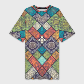 Платье-футболка 3D с принтом ЛОСКУТНАЯ ВЫШИВКА ,  |  | color | flowers | pattern | texture | восточный | летний | лоскуты | мозаика | разноцветные | текстуры | узор | цветы | яркий