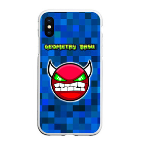 Чехол для iPhone XS Max матовый с принтом Geometry Dash , Силикон | Область печати: задняя сторона чехла, без боковых панелей | devil | geometry dash | pixel | геометри дэш | геометрический рывок | геометрия даш | демон | игры | логотипы игр | пиксель | смайл | эмоции