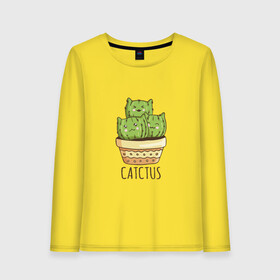 Женский лонгслив хлопок с принтом Котики Кактусы Catctus , 100% хлопок |  | cactus | cat | cats | cute cactus | english words | kitten | kitty | puss | pussy | pussycat | кактус в горшке | киски | кисы | котёнок | котики | коты в виде кактусов | коты кактусы | котята | котята кактусы | котятки | кошечки | кошка | мил