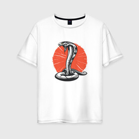 Женская футболка хлопок Oversize с принтом Японская Кобра | Japan Cobra , 100% хлопок | свободный крой, круглый ворот, спущенный рукав, длина до линии бедер
 | art | asp | aspid | cobra kai | japanese | poison | poisoned | red sun | snake | vemonous | venom | viper | арт | вайпер | восходящее солнце | змея | иллюстрация | кобра кай | красное солнце | рисунок кобры | солнце | яд | яд