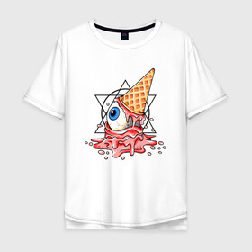 Мужская футболка хлопок Oversize с принтом Инопланетная мороженка , 100% хлопок | свободный крой, круглый ворот, “спинка” длиннее передней части | Тематика изображения на принте: арт | глаз | графика | мистика | мороженное | пентаграммы | ужасы
