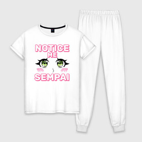 Женская пижама хлопок с принтом Notice me sempai , 100% хлопок | брюки и футболка прямого кроя, без карманов, на брюках мягкая резинка на поясе и по низу штанин | ahegao | anime | baka | chibi | desu | japan | kohai | nani | neko | otaku | senpai | sensei | waifu | weeaboo | weeb | аниме | анимешник | анимешница | ахегао | бака | вайфу | виабу | десу | кохай | культура | нани | неко | отаку | сенпай | сенсеи | трен