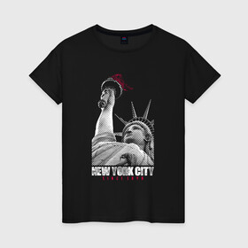 Женская футболка хлопок с принтом Statue Of Liberty , 100% хлопок | прямой крой, круглый вырез горловины, длина до линии бедер, слегка спущенное плечо | америка | география | города | нью йорк | статуя свободы | страны | сша | туристам