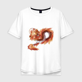 Мужская футболка хлопок Oversize с принтом Красный Огненный Дракон , 100% хлопок | свободный крой, круглый ворот, “спинка” длиннее передней части | animalistic | art | dragon | fire | print | reds | арт | дракон | животное | красный | огонь
